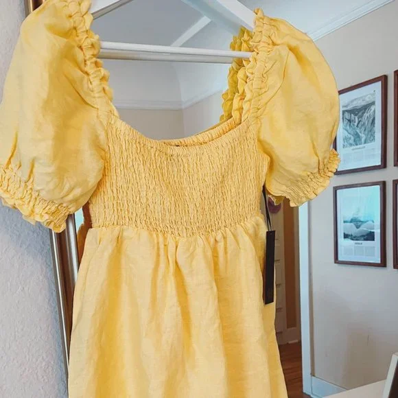 House of Harlow 1960 Sunset Yellow LINEN Dress size XS worn once! Huge markdown! - Picture 2 of 5